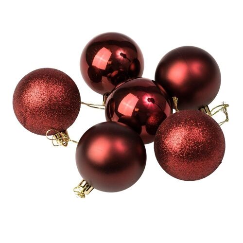 Set of 6 Christmas balls with a diameter of 6 cm- Burgundy