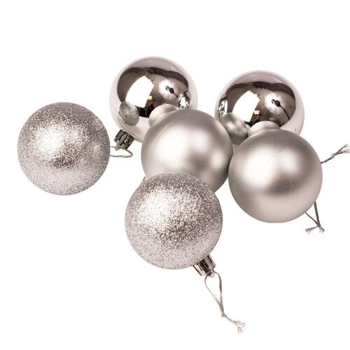 Set of 6 Christmas balls with a diameter of 6 cm- Silver