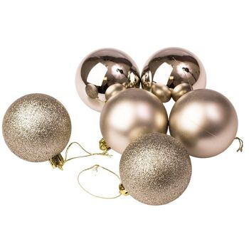 Lot de 6 boules de Noël d'un diamètre de 6 cm - Champagne