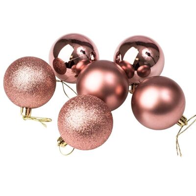 Lot de 6 boules de Noël d'un diamètre de 6 cm - Or rose