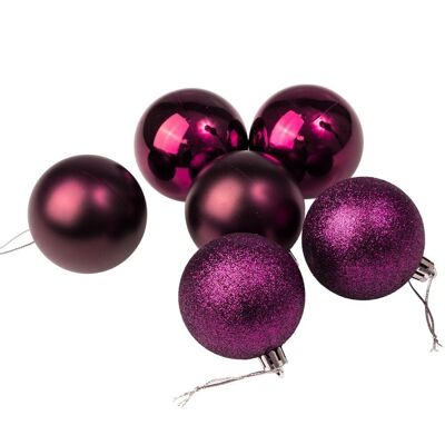 Set of 6 Christmas balls with a diameter of 6 cm- Dark purple
