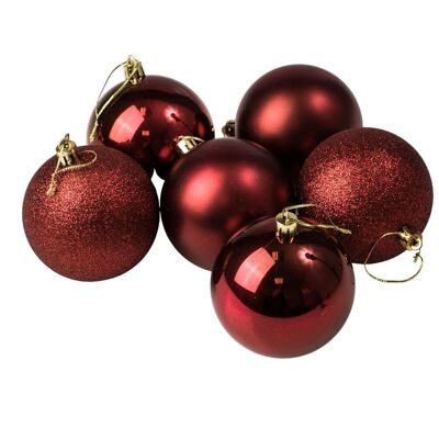 Set of 6 Christmas balls with a diameter of 8 cm- Burgundy