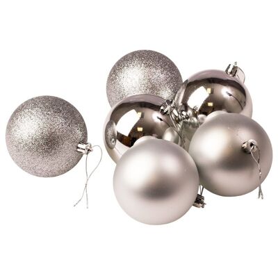 Set of 6 Christmas balls with a diameter of 8 cm- Silver