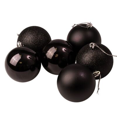 Lot de 6 boules de Noël d'un diamètre de 8 cm - Noir
