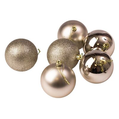 Lot de 6 boules de Noël d'un diamètre de 8 cm - Champagne