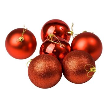 Lot de 6 boules de Noël d'un diamètre de 8 cm - Rouge