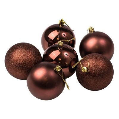 Juego de 6 bolas navideñas de 8 cm de diámetro- Marrón oscuro