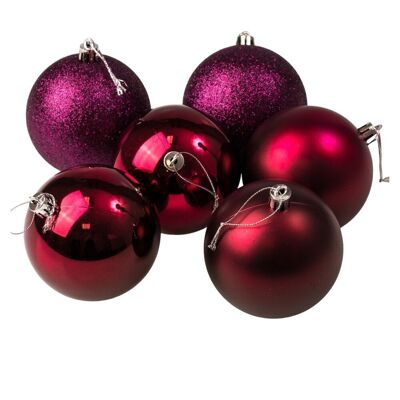 Lot de 6 boules de Noël d'un diamètre de 8 cm - Violet foncé