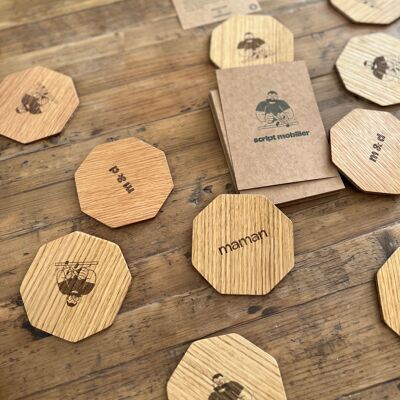 Sottobicchieri in legno personalizzati, "LES SINGULIERS" - legno di scarto SALVATO DALLE FIAMME! (NUOVO)
