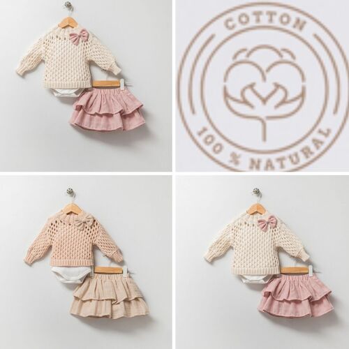 A Pack of Four Sizes Gorgeous Girl Set with Knit Sweater and Frilled Skirt-0-24M