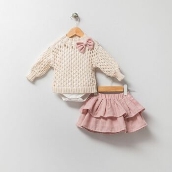Magnifique ensemble pour fille, un paquet de quatre tailles, avec pull en tricot et jupe à volants-0-24M 4