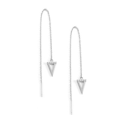Long silver triangle pendant chain earrings
