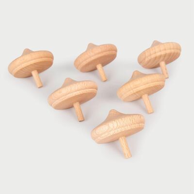 Natural Wooden Spinning Tops - Pk6