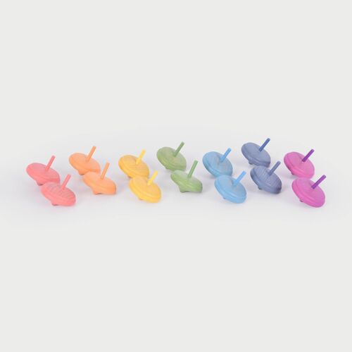 Rainbow Wooden Spinning Tops - Pk14