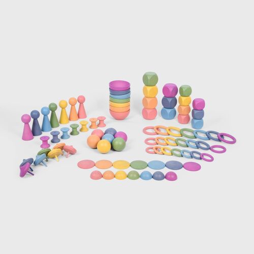 Rainbow Wooden Super Set -Wooden shapes - Sorting - Stacking - Counting