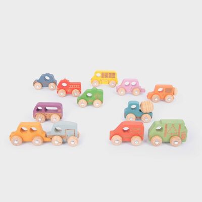 Rainbow Wooden Vehicles Set - Pk12