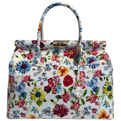 Modarno Handtasche Damen Lederhandtasche mit Schultergurt Top Case 35x28x16 cm (Blumenmuster)