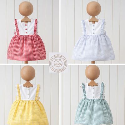 A Pack of Five Sizes Girl 100% Cotton Stunning Crinkled Dress with Puffy Skirt