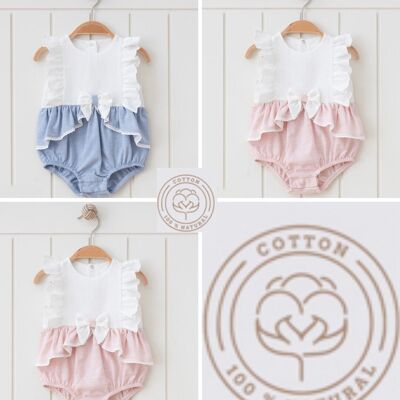 A Pack of Four Sizes 100% Cotton Elegant Natural Look Girl Romper