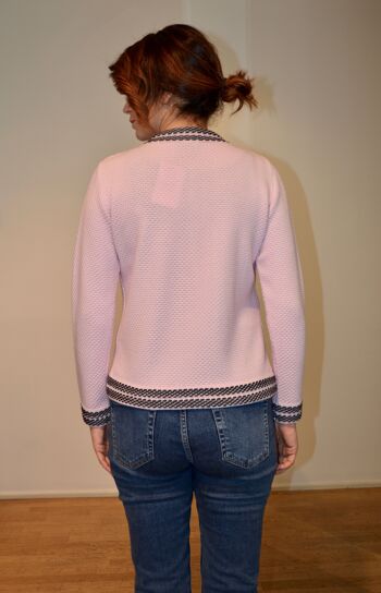 Cardigan tricoté uni à bords contrastés en pure laine 2