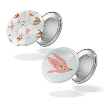 Libre comme l'air + oiseau rose - Lot de 2 badges #87 1