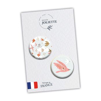 Libre comme l'air + oiseau rose - Lot de 2 badges #87 2