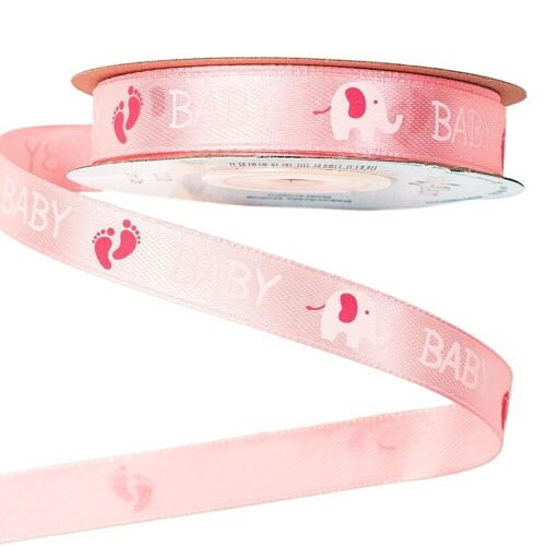 "Baby" inscription satin ribbon 12mm x 20m - Pink