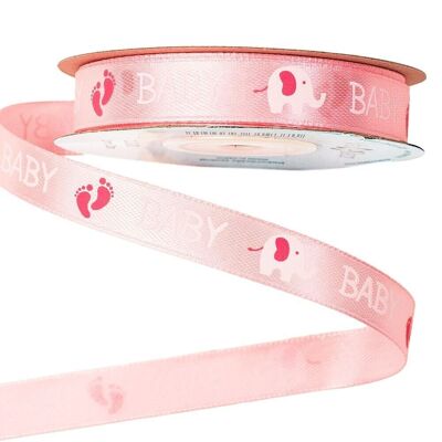 Satinband mit Aufschrift „Baby“, 12 mm x 20 m – Rosa