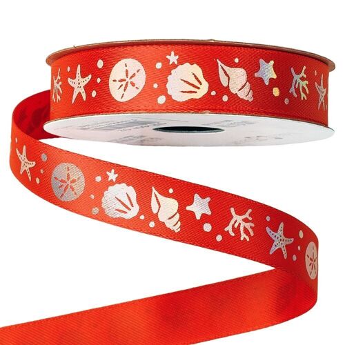 Shell patterned satin ribbon 16mm x 6.4m - Corall