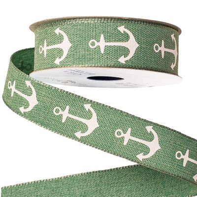Anchor patterned canvas ribbon 23mm x 6.4m - Green
