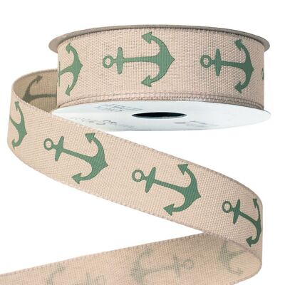 Anchor patterned canvas ribbon 23mm x 6.4m - Ecru