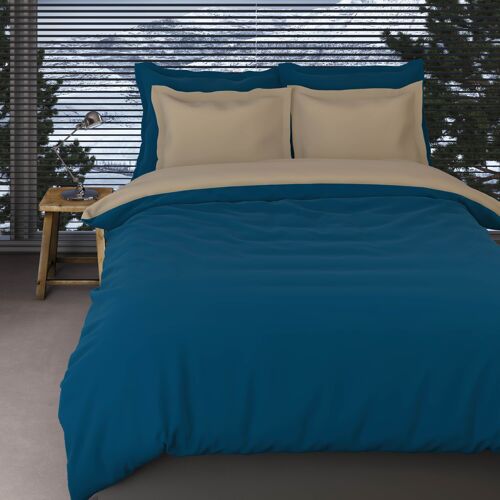 Romanette Flanellen dekbedovertrek Comtesse Teal/Sand