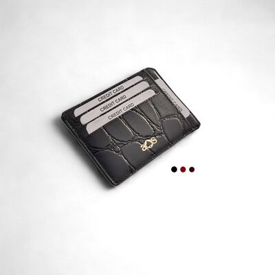 Minimalist Leather Card Holder Croc Design, Luxury Card Wallet