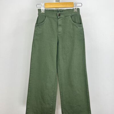 Girls' wide-leg, elasticated high-waisted cotton pants