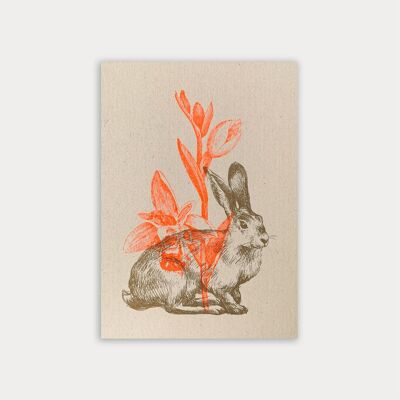 Rabbit with daffodil / postcard / vegetable dye / eco paper
