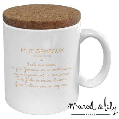 Astro Kid mug "P'tit Gémeaux" with its cork lid