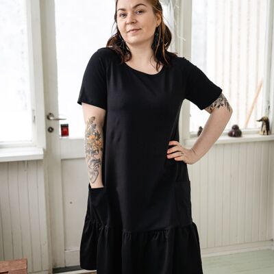 Amalia Dress, short sleeve, solid black