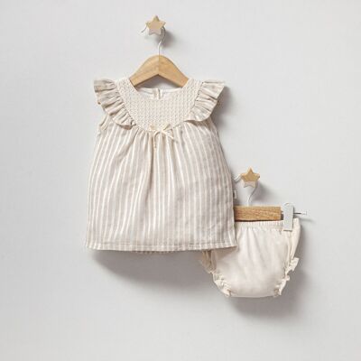 A Pack of Three Sizes 0-9M Girl Elegant Natural Style Linen Top and Shorts Set