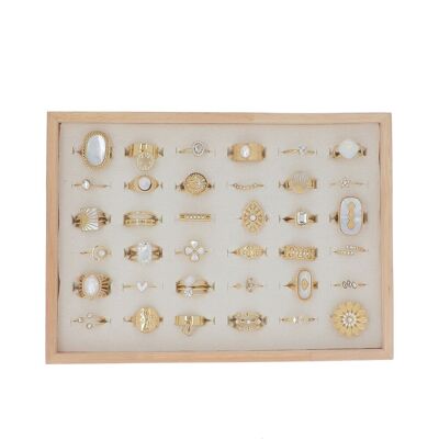 Kit of 36 stainless steel rings - white gold - free display / Ref KIT-BAG03-0580-D-BLANC