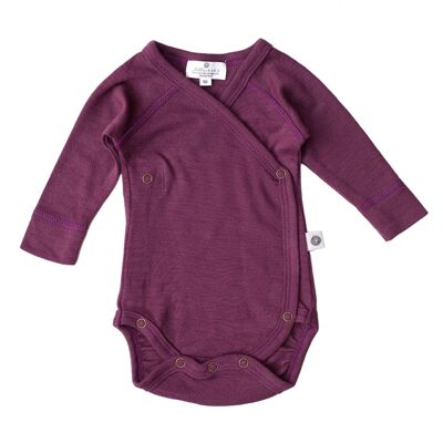 Woolen wrap-over romper long sleeves - Merino wool - Crushed violets