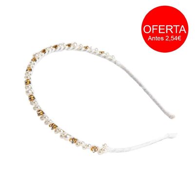 Narrow metal headband lined with pearls and zircons