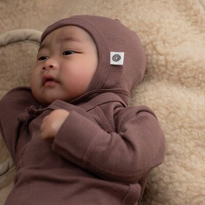 Baby woolen bow hat – Merino wool – Twilight Mauve