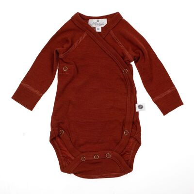 Woolen Wrap romper long sleeve - Merino wool - Burnt henna