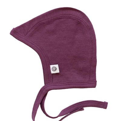 Bonnet noeud en laine bébé – Laine mérinos – Violettes écrasées