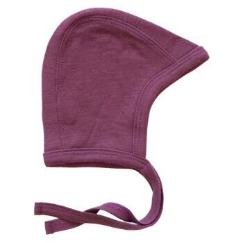 Bonnet noeud en laine bébé – Laine mérinos – Violettes écrasées 3