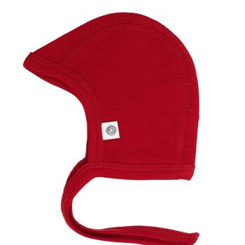 Bonnet nœud en laine bébé – Laine mérinos – Rouge Savvy 1