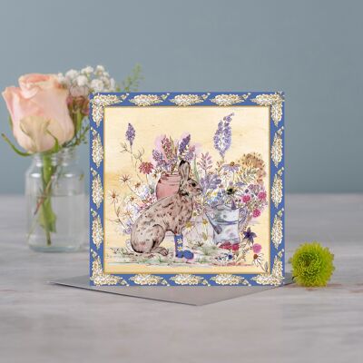 Hare Bouquet Boots Greeting Card