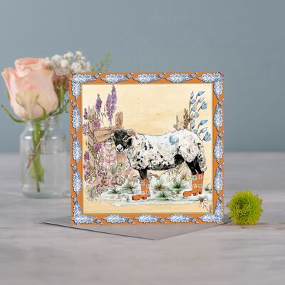 Schaf-Blumenstrauß-Stiefel-Grußkarte
