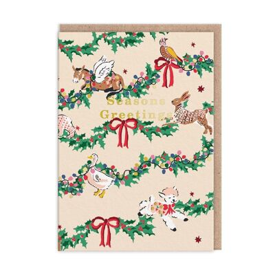 Seasons Greetings Weihnachtskarte mit festlichen Tieren (9702)
