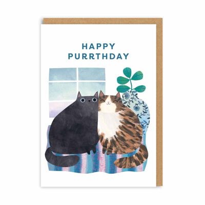 Happy Purrthday Black & Tabby Birthday Card (9455)